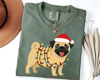 Comfort Colors Pug Christmas T-shirt, Xmas Pug Dog Shirt, Cute Pug Santa Tee, Pug Dog Lover Gift, Pug Mom Holiday Shirt, Cute Pug Shirt