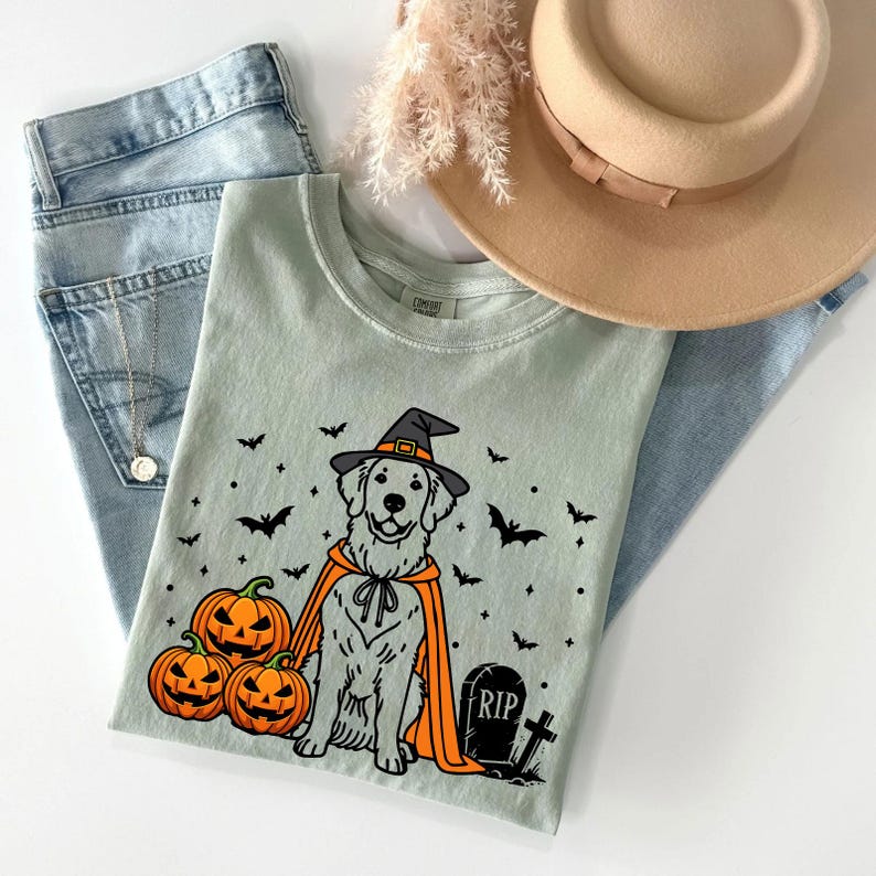 Halloween Golden Retriever Shirt | Funny Dog Witch Costume Tee ...
