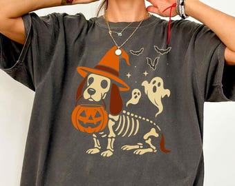 Maglietta Comfort Colors Halloween Basset Hound / Maglietta Spooky Hound Dog / Maglietta Basset Hound Skeleton / Maglietta autunnale Basset Hound / Amante del Basset Hound
