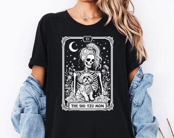 Spooky Shih Tzu Mom Shirt, Skeleton Tarot Card T-shirt, Cute Halloween Dog Mom Gift, Shih Tzu Lover Tee, Halloween Shih Tzu Shirt