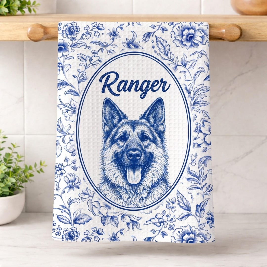 German Kitchen Rag German Shepherd Kitchen Towel | Personalized Pet Name Dish Cloth | Dog ...