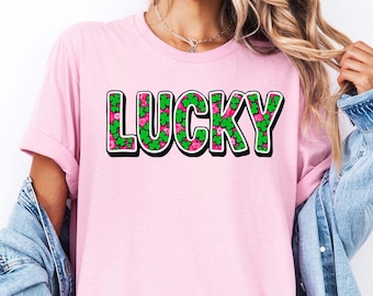 Lucky Shamrock T-Shirt | Cute St Patricks Day Tee | Irish Lucky Shirt | Four Leaf Clover Tee | Womens Irish Tee | Festive Patty's Day Shirt