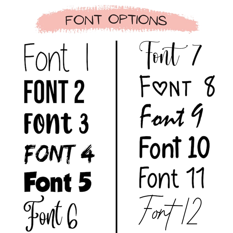 May include: A chart with 12 different font styles labeled "Font 1" through "Font 12".