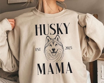 Sweatshirt Husky Mama personnalisé | Sweat-shirt pour maman chien | Cadeau personnalisé pour amoureux de Husky | Sweat-shirt pour propriétaire d'animal de compagnie | Pull pour propriétaire de chien husky