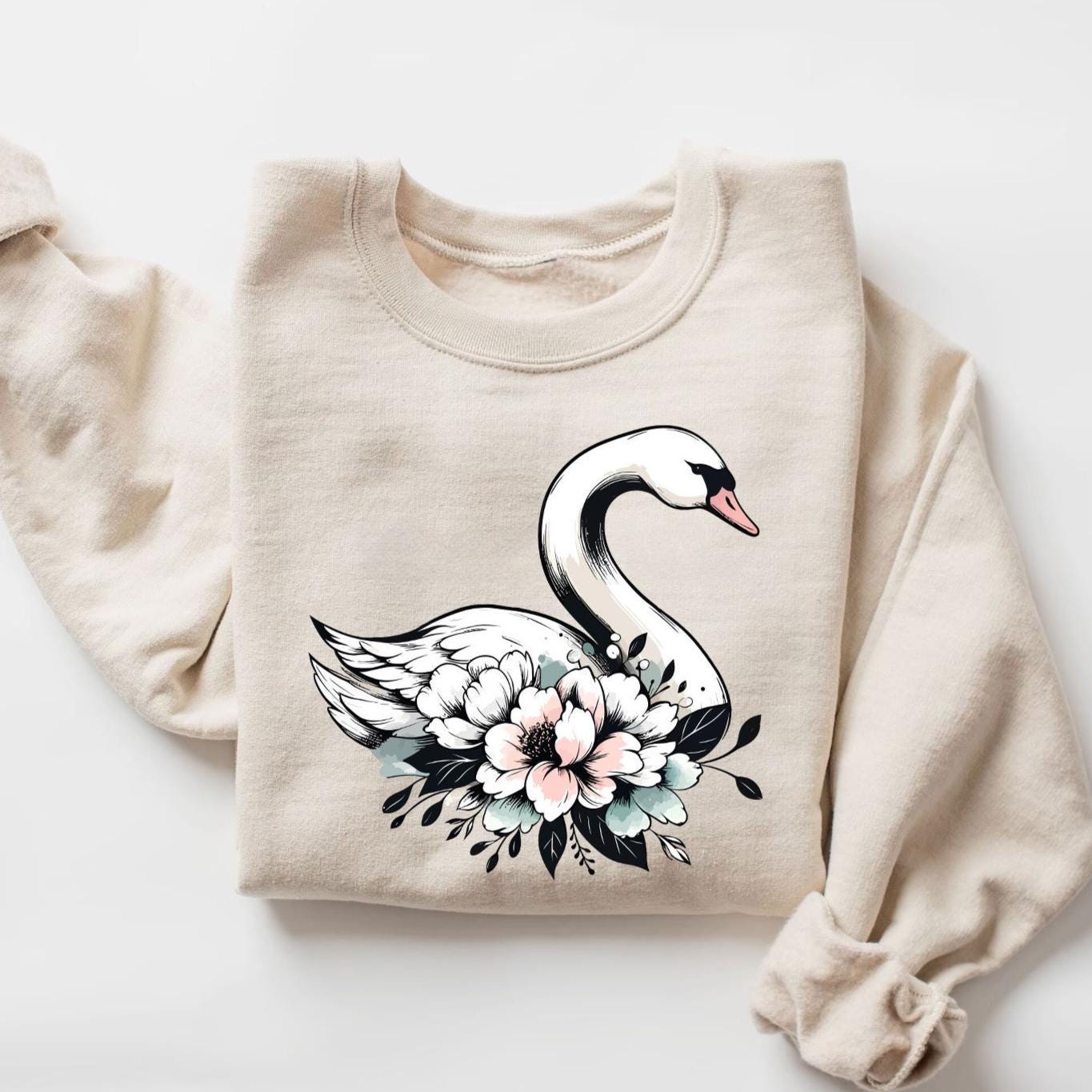 Floral Swan Sweatshirt | Swan Bird Crewneck | Nature Lover Sweater 
