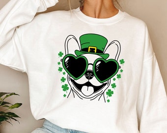 Bulldogge französisches Sweatshirt | St Patricks Day Frenchie Pullover | Bulldoggen Mama | Kleeblatt Frenchie Liebhaber Shirt | Französische Bulldogge Geschenke