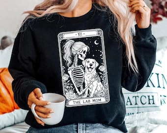 Lab Tarot Card Lab Mom Sweatshirt | Lab Dog Mom Halloween Gift | Chocolate Labrador Sweater | Labrador Halloween Sweatshirt