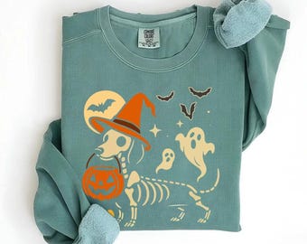 Spooky Dachshund Halloween Sweatshirt, Wiener Dog Crewneck, Fall Doxie Dog Sweater, Doxie Lover Gift, Dachshund Mom Sweatshirt