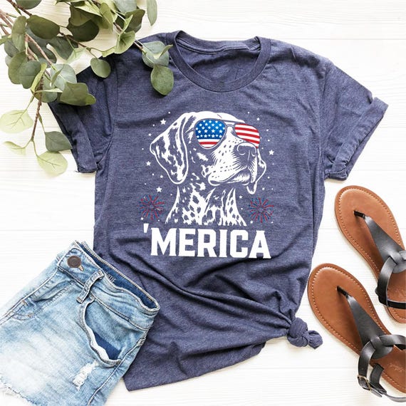 German Shorthaired Pointer Merica Shirt | Patriotic GSP Dog Mom Tee | 4th of July Dog Lover Gift | USA Flag GSP Shirt