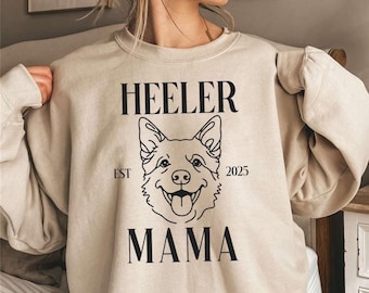 Personalized Heeler Mama Sweatshirt | Australian Cattle Dog Sweater | Blue Heeler Mom Gift | Red Heeler Crewneck | Custom Dog Lover Sweater
