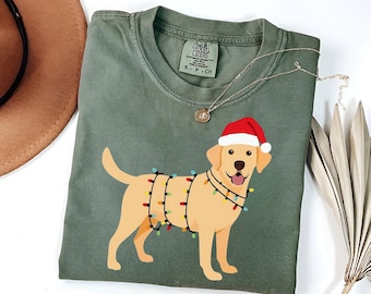 Komfort Farben Weihnachten Gelb Labrador T-Shirt | Labrador Mom Shirt | Urlaub Labrador Hund Tee | Labrador Retriever Weihnachten Shirt | Xma Labrador Hund Geschenk