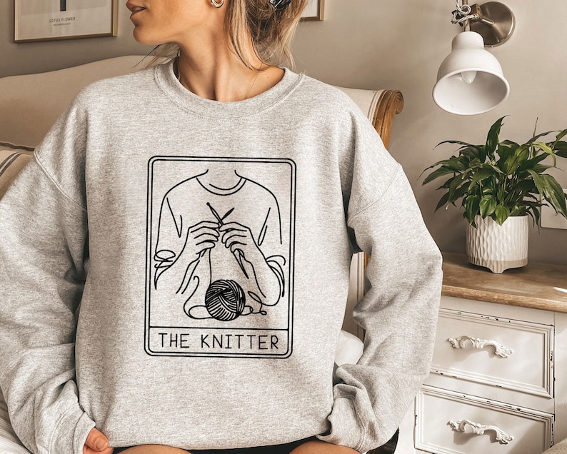 Artistic Knitter Sweatshirt | Tarot Card Knitting Crewneck | Yarn Lover Shirt | Knitter Gift | Knitting Sweatshirt | Knitting Tarot Shirt image 2