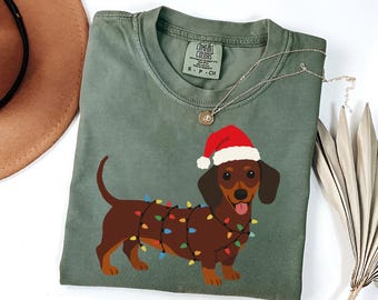 Comfort Colors Dachshund Christmas T-shirt, Cute Doxie Lover Shirt, Holiday Dachshund Tee, Xmas Dachshund Gift, Christmas Doxie Dog Shirt