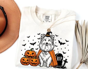 Halloween-shirt Shetland-herdershond | Sheltie-heks T-shirt | Griezelig Sheltie-shirt voor honden | Comfort Colors® Halloween-sheltiehondenshirt
