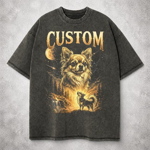 Comfort Colors Custom Chihuahua Howling To The Moon T-Shirt | Vintage 90s Graphic Dog Lover Shirt | Retro Long Haired Chihuahua Mom Gift
