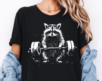 Lustiges Waschbär Workout T-Shirt | Kreuzheben Waschbär Gym Shirt | Barbell Meme T-Shirt | Waschbär Liebhaber Geschenk | Gym Grafik-Shirt | Lustiges Fitness T-Shirt