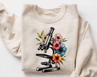 Sudadera con microscopio floral / Sudadera de biología / Regalo para profesores de ciencias / Sudadera con tecnología de laboratorio / Regalo de microbiología / Sudadera STEM