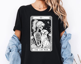 Skeleton Lab Mom Tarot Card T-Shirt | Dog Lover Gift | Labrador Halloween Tee | Chocolate Lab Mom Shirt | Halloween Labrador Shirt