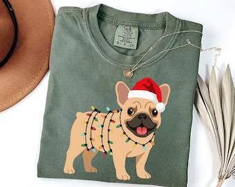 Comfort Colors French Bulldog Christmas T-shirt, Cute Frenchie Holiday Shirt, Xmas Frenchie Lover Gift, French Bulldog Tee, Bulldog Xmas Tee