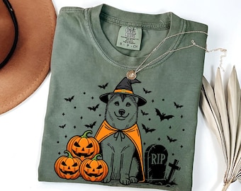 Husky Halloween Shirt | Spooky Siberian Witch T-Shirt | Pumpkin Husky Dog Tee | Funny Halloween Dog Lover Gift | Fall Husky Shirt