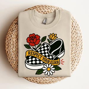 Respect Your Elder Sweatshirt | Elder Emo Floral Graphic Sweatshirt | Pop Punk Inspired Gift | Retro Emo Sweater | Vintage Rock Sweater