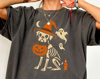 Comfort Colors Boxer Hund Halloween T-shirt | Läskig Boxer Hundtröja | Höst Boxer Hundtröja | Halloween Boxer Hundtröja | Boxer Hundälskare Gåva