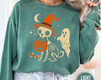 Comfort Colors チワワ スケルトン スウェットシャツ、ハロウィン ドッグ セーター、チワワ スウェットシャツ、不気味なチワワ セーター、チワワ好きへのギフト