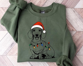 Festive Dachshund Christmas Sweatshirt | Dog Mom Holiday Crewneck | Dachshund Lover Christmas Gift | Santa Dog Shirt | Winter Dog Lover Tee