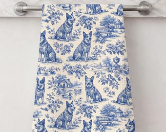 Australian Cattle Dog Toile Kitchen Hand Towel | Blue Heeler Dog Mom Gift | French Country Cottagecore Decor