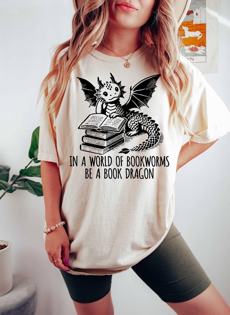 Be a Book Dragon Tshirt Bookworm to Dragon Tee Fantasy