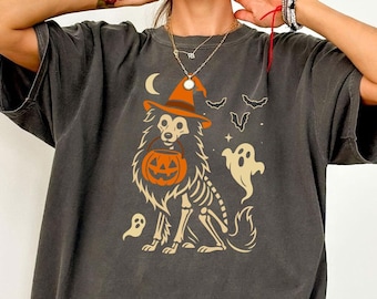 Comfort Colors Halloween Sheltie-T-shirt | Shetland-herdershondshirt herfst | Cadeau moeder sheltiehond | Sheltieshirt herfst | Sheltie Lover-T-shirt