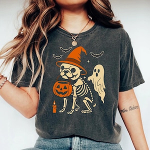 Comfort Colors Halloween Frenchie Skeleton T-shirt | Fall Frenchie Tee | French Bulldog Shirt | Spooky Bulldog Tee | Frenchie Lover Gift