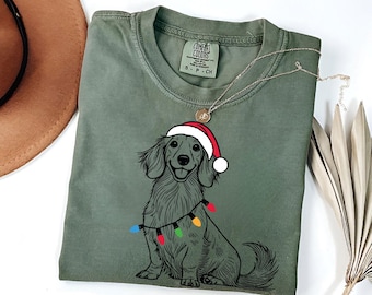 Long Hair Dachshund Christmas T-Shirt | Wiener Dog Mom Gift | Dachshund Shirt | Xmas Dachshund Lover Tee | Doxie Mom | Doxie Xmas Shirt
