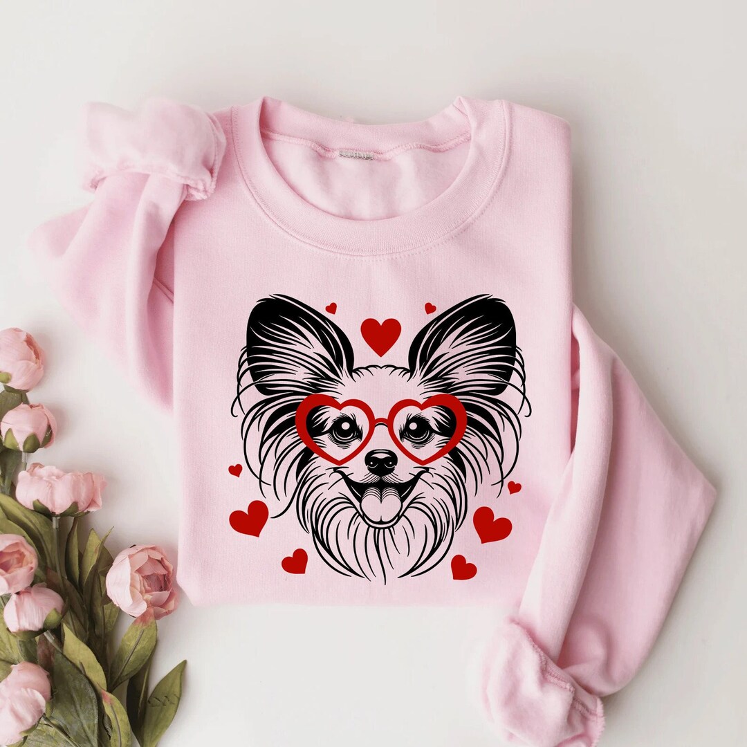 Papillon Valentine Sweatshirt Papillon Dog Sweater Papillon Lover
