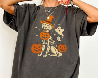 Comfort Colors Golden Retriever Halloween Tee, Golden Dog Shirt, Retriever Dog Lover Gift, Spooky Retriever, Fall Retriever Shirt