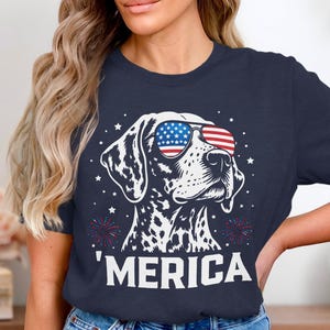 Merica German Shorthaired Pointer Dog Shirt, Patriotic gsp 4th of July T-Shirt, American Flag Sunglasses Canine Apparel, usa Dog Lover
