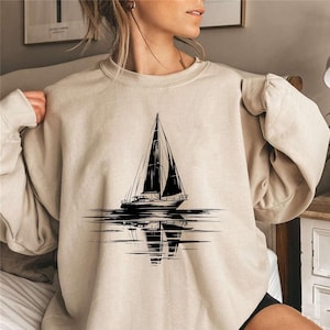 Sailboat Reflection Sweatshirt | Nautical Crewneck | Boating Lover Sweater | Lake Life Shirt | Minimalist Sailing Sweatshirt | Sailboat Tee