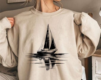 Sailboat Reflection Sweatshirt | Nautical Crewneck | Boating Lover Sweater | Lake Life Shirt | Minimalist Sailing Sweatshirt | Sailboat Tee