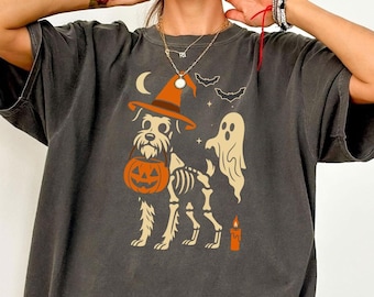 Comfort Colors Halloween Schnauzer Skeleton Dog T-Shirt | Schnauzer Halloween Shirt | Spooky Schnauzer Dog Shirt | Fall Schnauzer Lover Gift