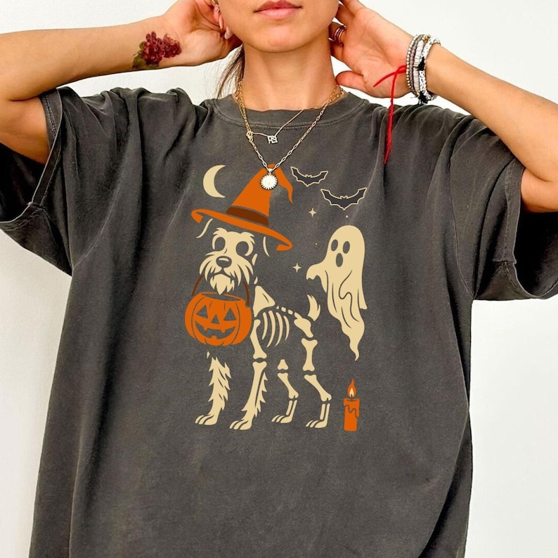 Comfort Colors Halloween Schnauzer Skeleton Dog T-Shirt