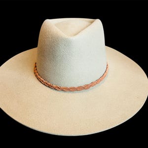 Hand braided leather hatband in reddish brown suede