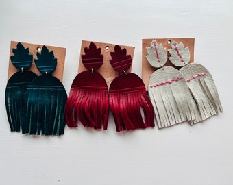 Leather fringe earrings - Handmade leather earrings