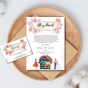 Wedding Invitation Editable in Canva and downloadable, Romantic, Vintage, Fun Minimalist, Chic, with wedding thank you card