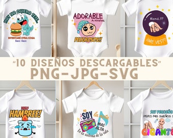 Bebe recien nacido SVG, 10 Paquete SVG para niños pequeños, Diseño de sublimación niños PNG, body bebe recien nacido, jpg frases bebes