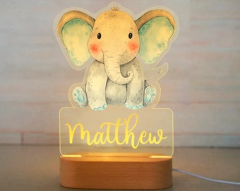 Veilleuse bébé personnalisée | Veilleuse éléphant personnalisée avec nom | Chambre d'enfant | Cadeau nouveau-né | Cadeaux pour maman | Décoration de chambre d'animaux