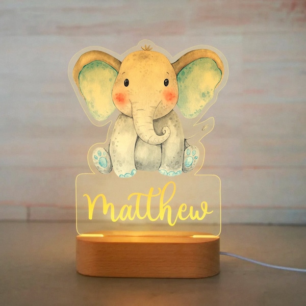 Custom Baby Night Light | Personalized Elephant Nightlight With Name | Child Bedroom | Newborn Gift | Mom Gifts  | Animal Nursery Decor