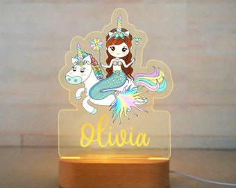 Custom Baby Night Light | Personalized Mermaid Nightlight With Name | Child Bedroom | Newborn Gift | Mom Gifts  | Animal Nursery Decor