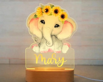 Veilleuse bébé personnalisée | Veilleuse éléphant personnalisée avec nom | Chambre d'enfant | Cadeau nouveau-né | Cadeaux pour maman | Décoration de chambre d'animaux