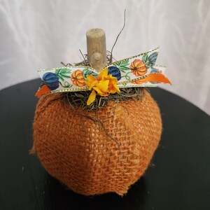 small foam pumpkin covered in burlap, fun fall pumpkin