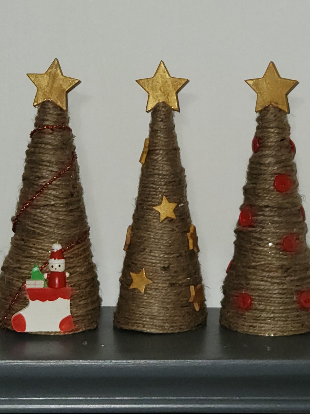 Trio of Jute Twine Christmas Trees All Trees Are 8 Inches Etsy